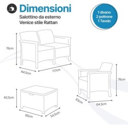 Salotto Da Giardino In Plastica effetto Rattan Venezia