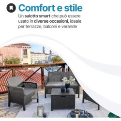 Salotto Da Giardino In Plastica effetto Rattan Venezia