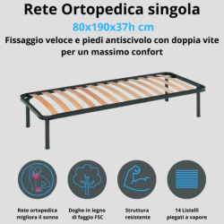 Rete letto singolo 80×190 ortopedico materasso