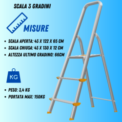 SCALA IN ALLUMINIO 3 4 5 6 7 8 GRADINI SCALETTA LEGGERA PIEGHEVOLE DOMESTICA