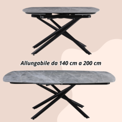 Tavolo da pranzo allungabile Ryder 140/200x90x76h cm con piano in ceramica