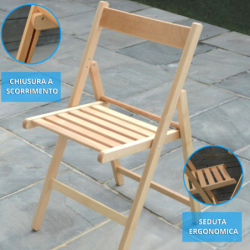 Set 4 pz- Sedia pieghevole in legno, Sedia libro salvaspazio interno esterno – TOMAINO