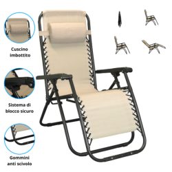 Sedia, sdraio automatica reclinabile struttura acciaio textilene zero gravity  – TOMAINO