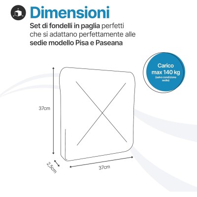 Sedile di ricambio per sedia modello Pisa, in paglia 37×37 cm