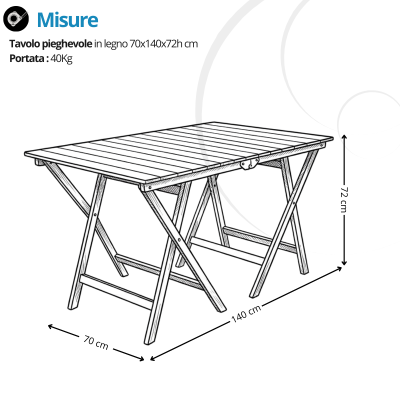 Tavolo pieghevole in legno 70×140 Benji