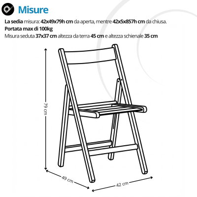Sedia pieghevole in legno salvaspazio Nemi