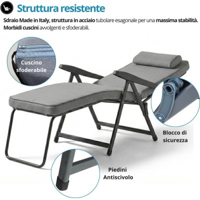 Sedia sdraio pieghevole imbottita con poggiapedi - Paradiso