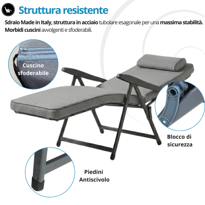 Sedia sdraio imbottita automatica con poggiapiedi Paradiso