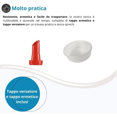 Tanica in plastica per liquidi adatta al contatto con alimenti