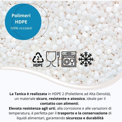 Tanica in plastica per liquidi adatta al contatto con alimenti