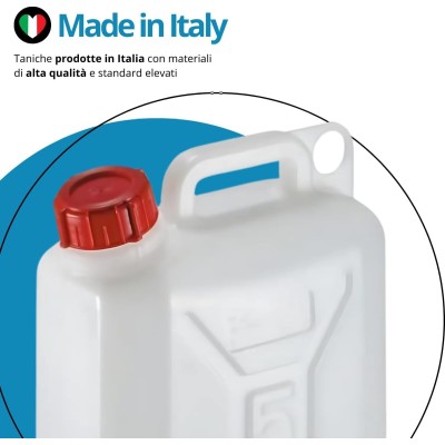 Tanica in plastica per liquidi adatta al contatto con alimenti