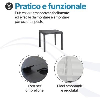 Tavolo da giardino in plastica Rattan 4 posti Dallas