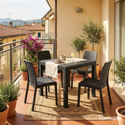 Tavolo da giardino in plastica Rattan 4 posti Dallas