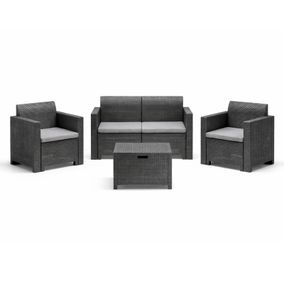 Salotto Nebraska, set da giardino in plastica effetto rattan nero salottino 4 posti