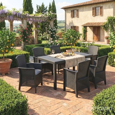 Tavolo e sedie da giardino in Rattan - Set Malibu 6