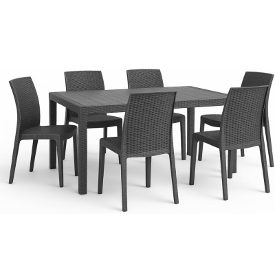 Set tavolo e sedie da giardino in plastica effetto rattan. Tomaino