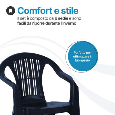 Sedia da giardino in plastica Ratak 6 pezzi
