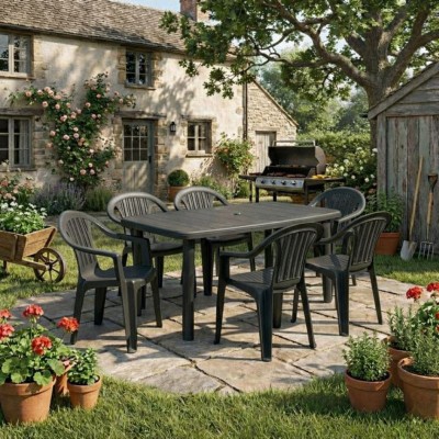 Garden table and plastic chairs – Elba set