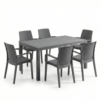 Sedie e tavolo da giardino in plastica effetto rattan bica virginia e houston - set brooklyn