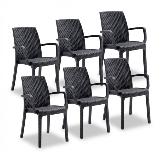 Sedia da giardino in plastica effetto rattan Indiana con braccioli