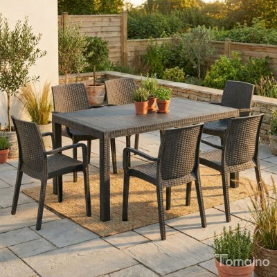 Sedia da giardino in plastica effetto rattan Indiana con braccioli