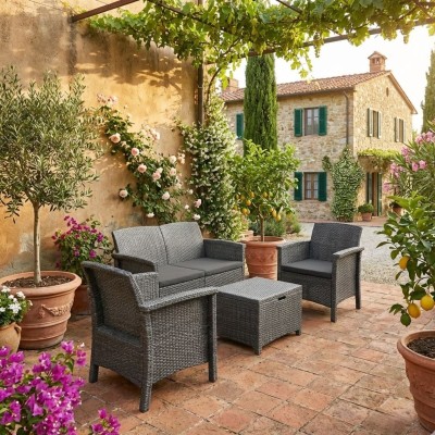 Salotto Da Giardino In Plastica effetto Rattan Venezia