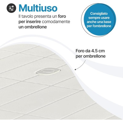 Tavolo da giardino in plastica 6 posti con foro ombrellone – Cayman Bica