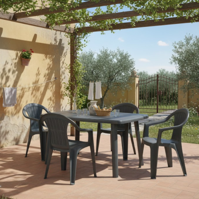 Tavolo da giardino in plastica 6 posti con foro ombrellone – Cayman Bica