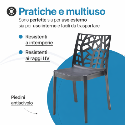 Sedia Matrix in Polipropilene Rinforzato – Impilabile da Esterno, Resistente UV, Made in Italy