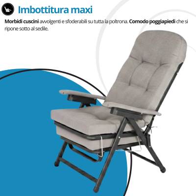 Sdraio Anna reclinabile 180° cuscino super imbottito – Metal Far