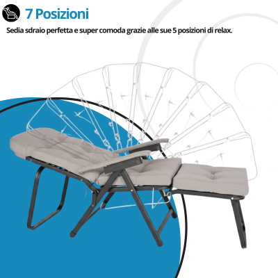 Sdraio Reclinabile 180° Acciaio Rinforzato Poltrona con Cuscino – Lettino Relax Premium Metalfar