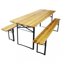 Set birreria, tavolo e panchine in legno e ferro, pieghevole, fiere, eventi, mercati, picnic, campeggio – TOMAINO