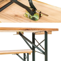 Set birreria, tavolo e panchine in legno e ferro, pieghevole, fiere, eventi, mercati, picnic, campeggio – TOMAINO