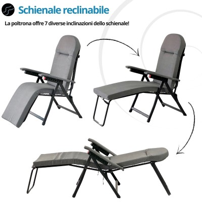 Sedia Sdraio Imbottita Reclinabile 7 Posizioni con Poggiapiedi – Poltrona Relax Pieghevole 180°