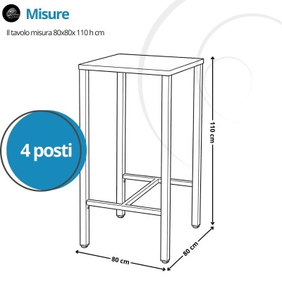 Tavolo Alto Iseo 70x70 in acciaio