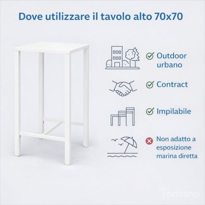 Tavolo Alto Iseo 70x70 in acciaio