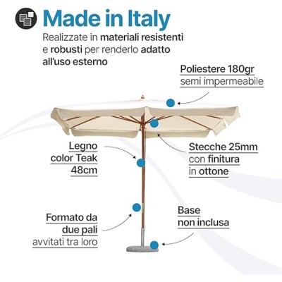 Ombrellone da giardino in legno 3×2 rettangolare, palo centrale con carrucola – 1005 – Tomaino