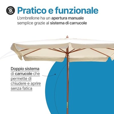 Ombrellone da giardino in legno 3×2 rettangolare, palo centrale con carrucola – 1005 – Tomaino