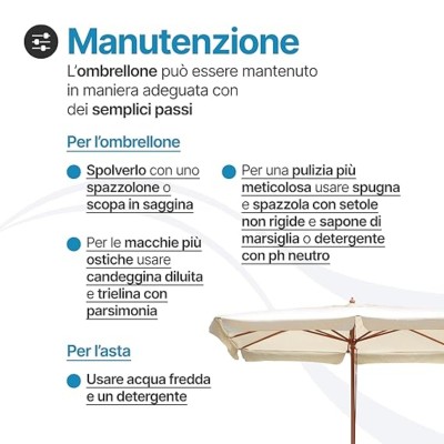 Ombrellone da giardino in legno 3×3 quadrato, palo centrale con carrucola – 1003 – Tomaino
