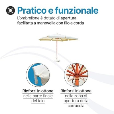 Ombrellone da giardino 3×2 Premium 4001 - Palo centrale in legno telo 230gr
