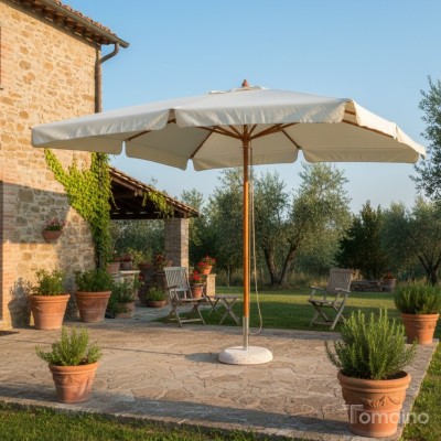Ombrellone da giardino 3×4, rettangolare, palo unico in legno centrale, telo color ecrù 230gr – 4004 – Tomaino