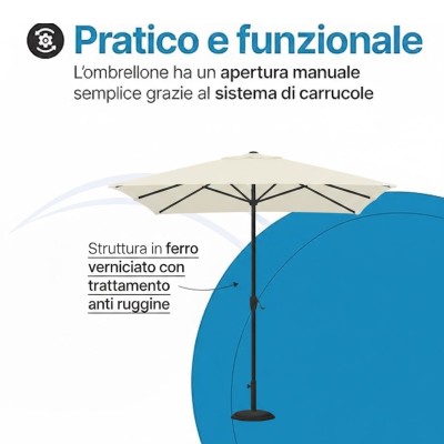 Ombrellone 3x2 Alluminio Antracite | Rettangolare 300x200 con Manovella