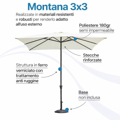 Ombrellone 3x3 Alluminio Antracite | Quadrato 300x300 con Manovella
