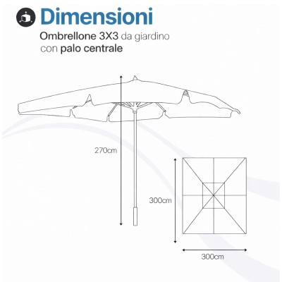 Ombrellone 3x3 Alluminio Antracite | Quadrato 300x300 con Manovella