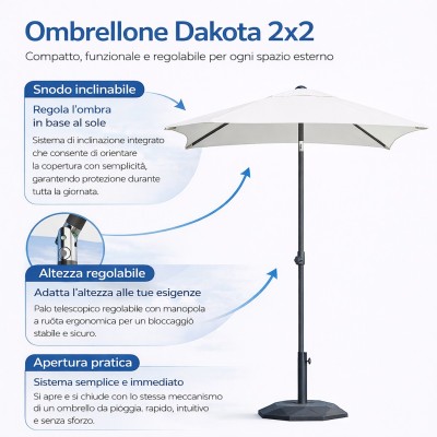 Ombrellone 2x2 Quadrato in Alluminio | Senza Manovella