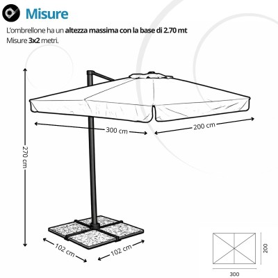 Ombrellone rettangolare 3×2 a palo laterale in alluminio con maniglione e telo 240gr resinato ecrù – Bordigehra