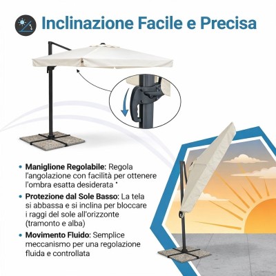 Ombrellone Palo Laterale 3x2 Bordighera | Rettangolare Giardino