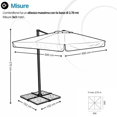 Ombrellone 3x3 a Palo Laterale in Alluminio Per Giardino e Bar