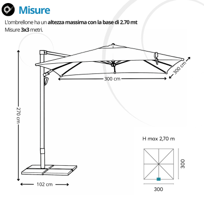 Ombrellone da giardino 3×3 palo laterale 5011