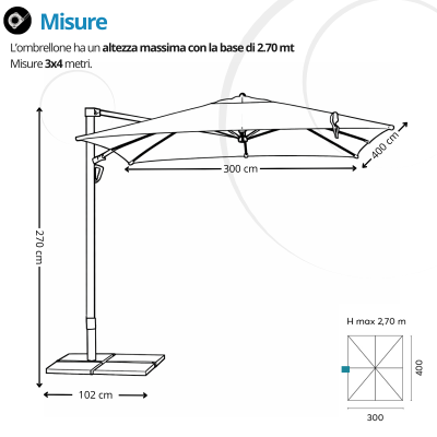Ombrellone 3x4 Extra Large Alabama | 12 m² Copertura